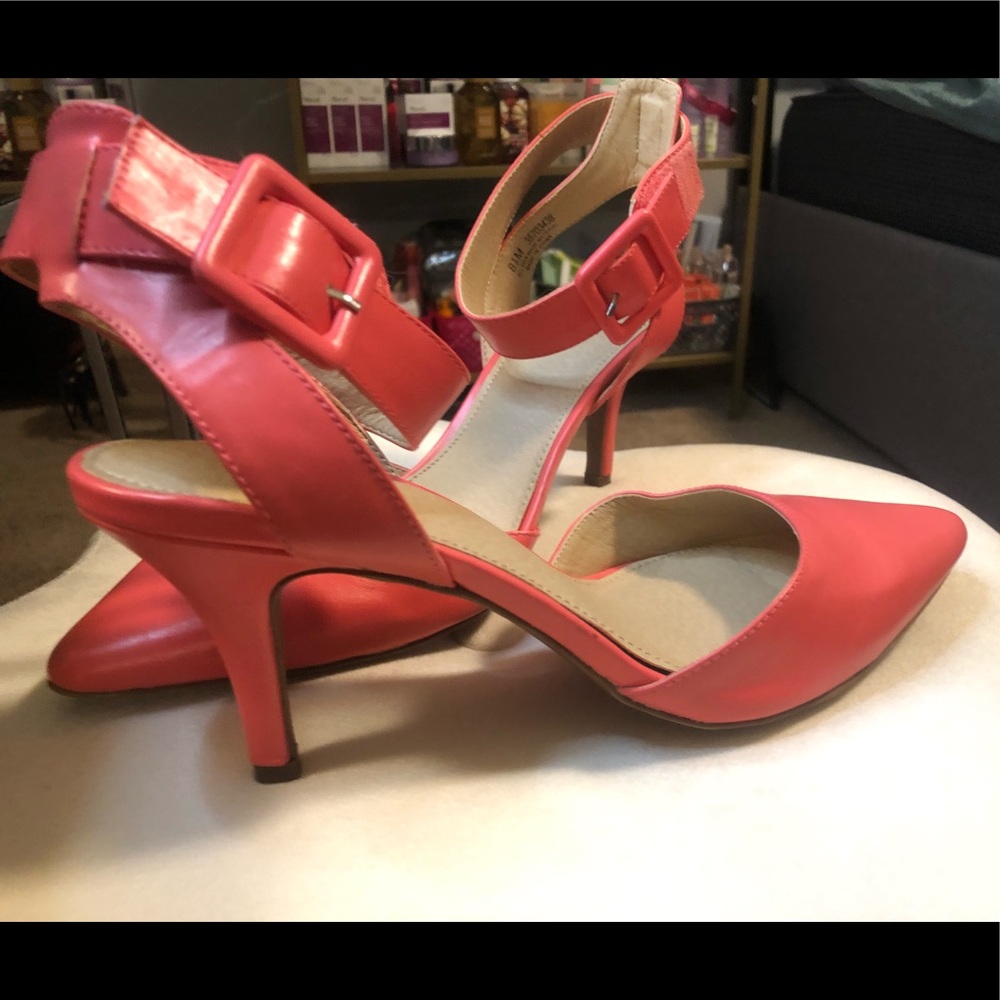 Pink heels with ankle strap